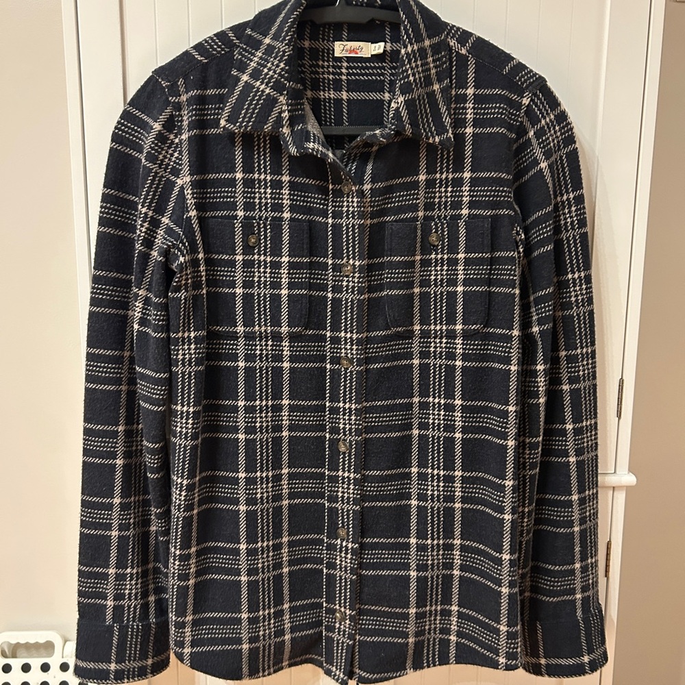 Faherty Legend Sweater Shirt - Navy and Cream/Tan Plaid Button-Up Shirt - XS